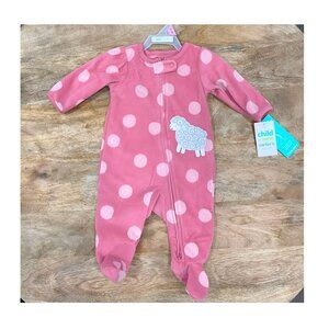 5/$20 NEW 0-3M Girls Dots & Lamb Footie Blanket Sleeper Pajamas